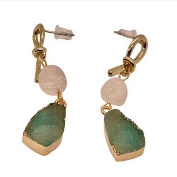 ⭐️❤️ FREE Stone Geo Geode Faux Hipster Hippie Art Deco Farm Boho Drop Earrings - Picture 3 of 8